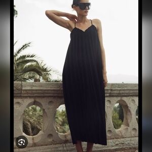 NEW ☆ ZARA Pleated Black Strap  Maxi Dress /